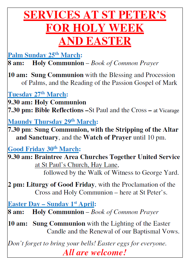 Holy Week at St Peters – St. Peter's Parish Church, Bocking