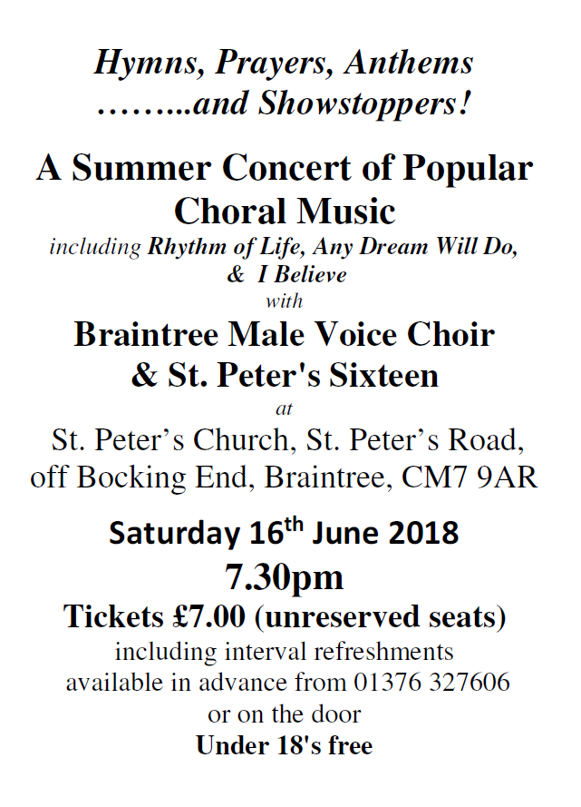 Hymns, Prayers, Anthems…..and Showstoppers! at St. Peter’s Bocking on ...